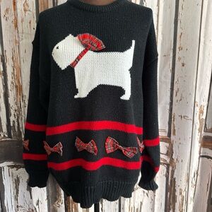 Vintage 80’s Cristina 3D white Scotty dog intarsia 100% acrylic 22w/42